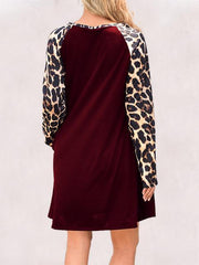 Leopard Long Sleeve Dress With Pockets