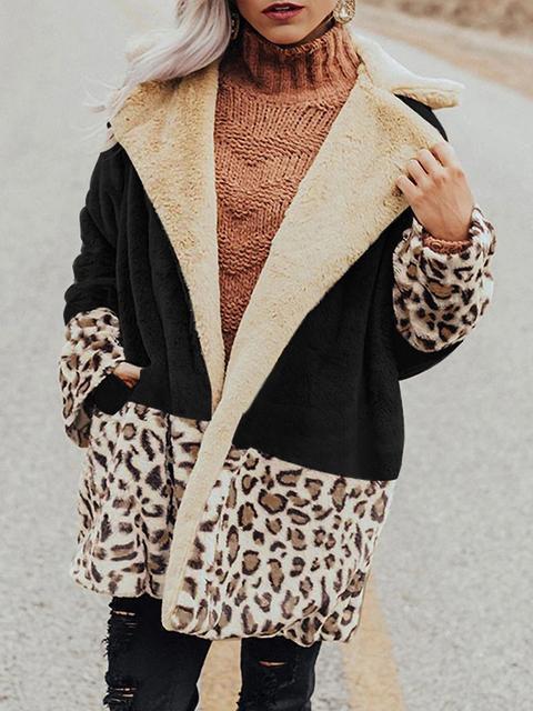 Leopard Patchwork Contrast Color Plush Coat