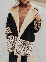Leopard Patchwork Contrast Color Plush Coat