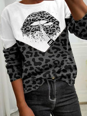 Leopard Patchwork Lips Print Tops