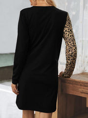 Leopard Patchwork V-neck Short Dress
