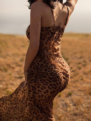 Leopard Print Backless Bodycon Maxi Dress With Straps