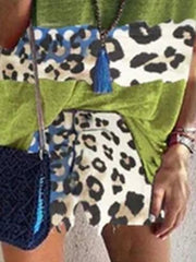 Leopard Print Color Block Sports Suit