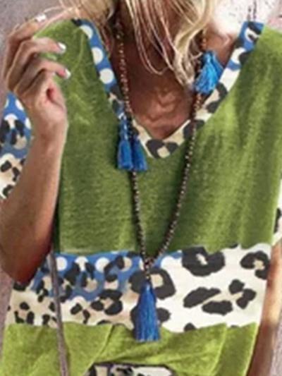Leopard Print Color Block Sports Suit