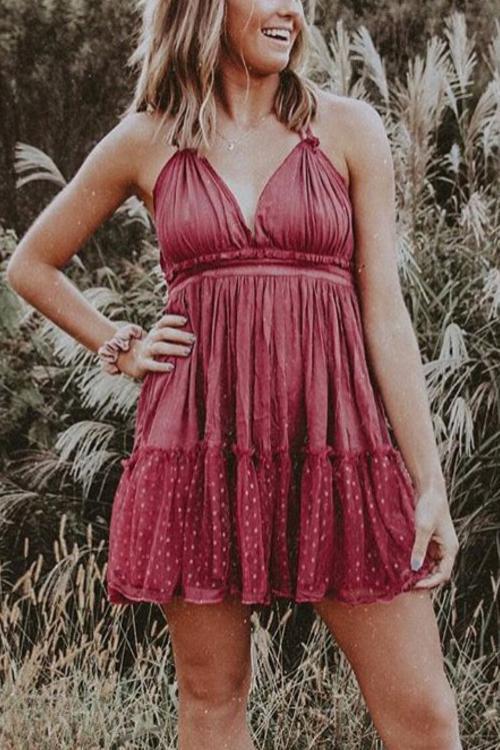 Ruffles Backless Slip Mini Dress