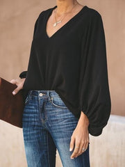 Loose Long Sleeve V Neck Tops