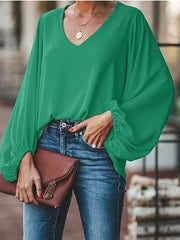 Loose Long Sleeve V Neck Tops