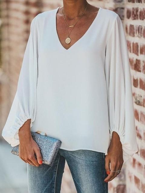 Loose Long Sleeve V Neck Tops