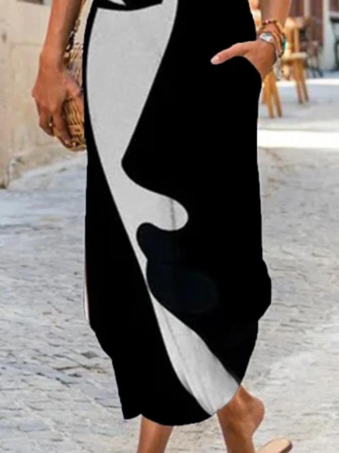 Loose Round Neck Short Sleeve Face Print Dress