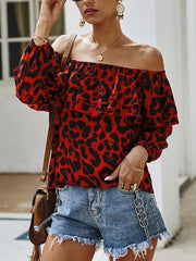 Off Shoulder Leopard Print Tops