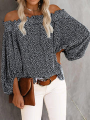 One-Shoulder Print Lantern Sleeve Blouses