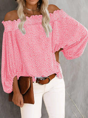 One-Shoulder Print Lantern Sleeve Blouses