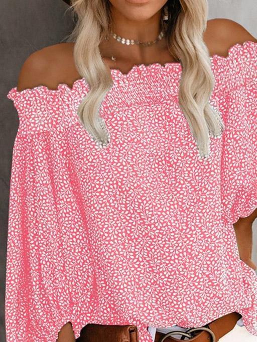 One-Shoulder Print Lantern Sleeve Blouses