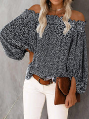 One-Shoulder Print Lantern Sleeve Blouses