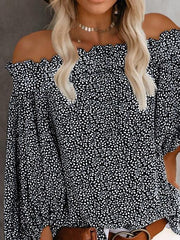 One-Shoulder Print Lantern Sleeve Blouses