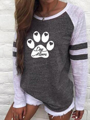 Patchwork Printed Round Neck Long Sleeve T-Shirt