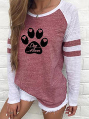 Patchwork Printed Round Neck Long Sleeve T-Shirt