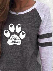 Patchwork Printed Round Neck Long Sleeve T-Shirt