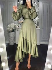 Women's Dresses Solid Long Sleeve Ruffle Slim Fit Dress