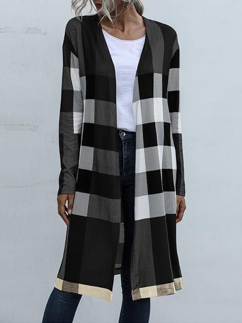 Plaid Print Long Cardigan Coat