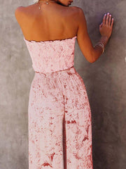 Pleated Printed Tube Top & Pants Skirt Two-piece Outfit