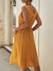 Polka Dot Print Midi Dress With Pockets