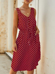 Polka Dot Print Midi Dress With Pockets