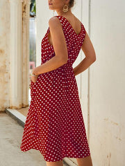 Polka Dot Print Midi Dress With Pockets