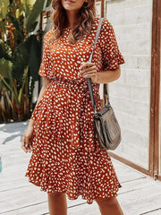 Print Ruffled A-line Midi Dress