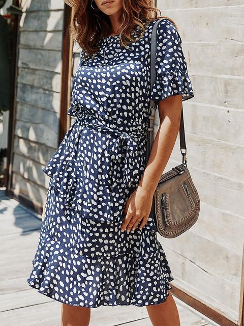 Print Ruffled A-line Midi Dress