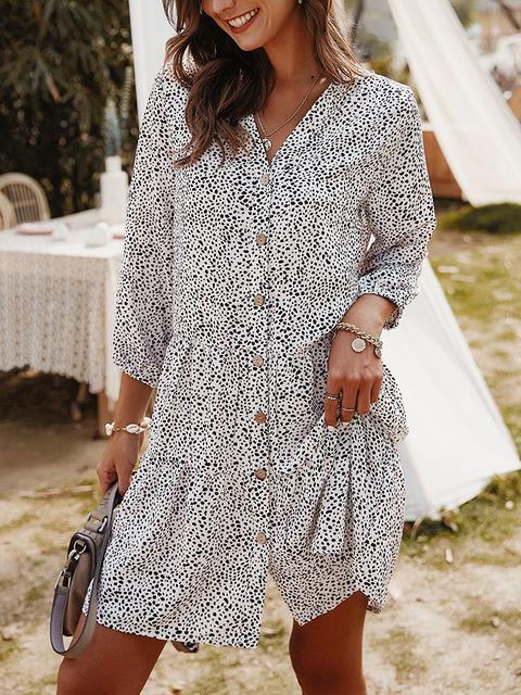 Printed Buttons Casual Shirt Dress