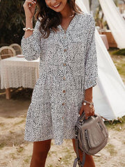 Printed Buttons Casual Shirt Dress