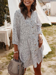 Printed Buttons Casual Shirt Dress