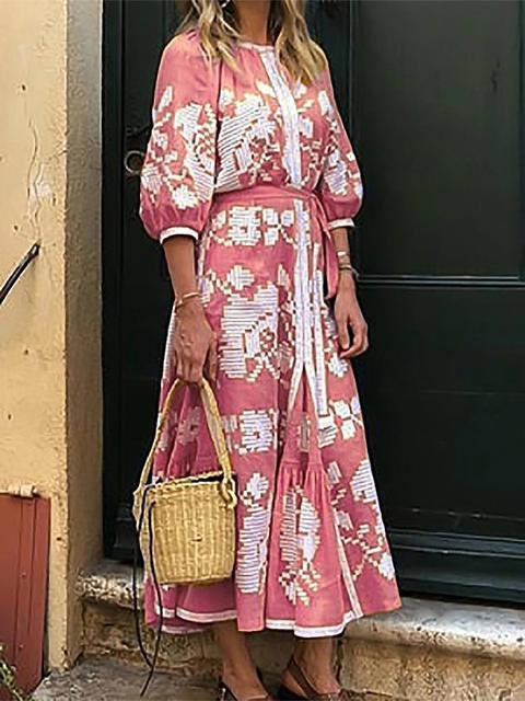 Printed Half Sleeve Loose Long Dress