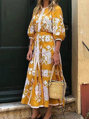 Printed Half Sleeve Loose Long Dress