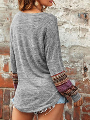 Printed Lantern Sleeve V-neck Tops