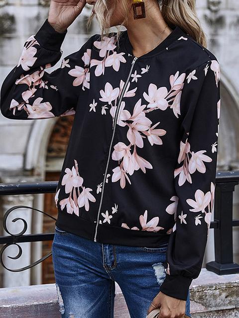 Printed Zipper Up Baseball Jacket