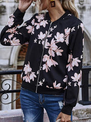Printed Zipper Up Baseball Jacket
