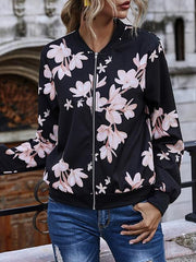 Printed Zipper Up Baseball Jacket