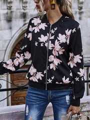 Printed Zipper Up Baseball Jacket