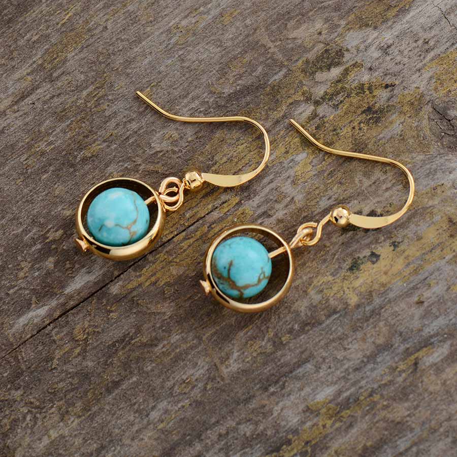 Boho Earrings, Dangle Earrings, Moon Blue Turquoise, Jasper, Lava