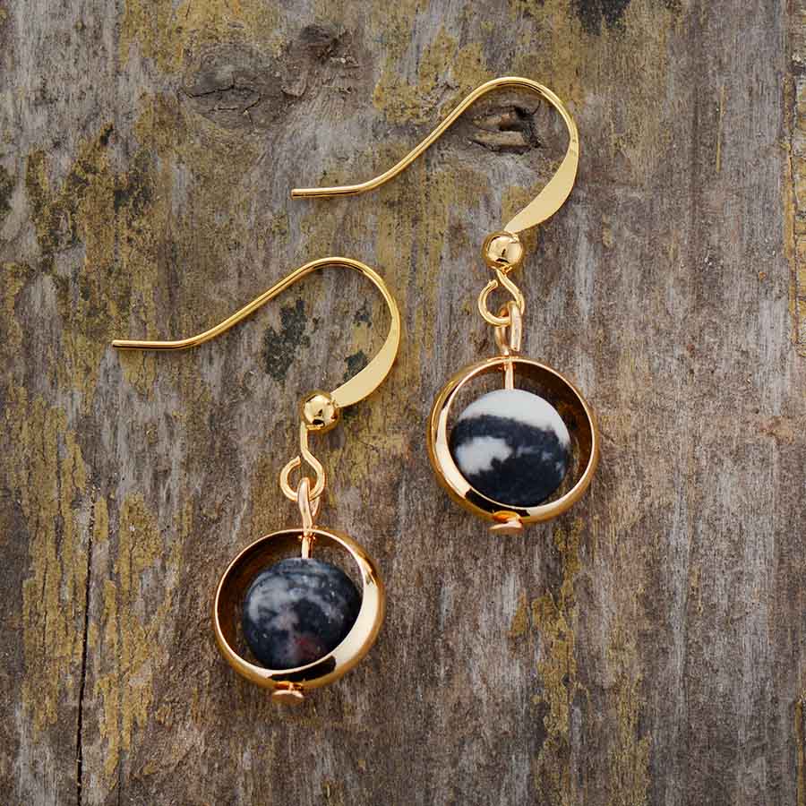 Boho Earrings, Dangle Earrings, Moon Blue Turquoise, Jasper, Lava