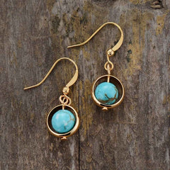 Boho Earrings, Dangle Earrings, Moon Blue Turquoise, Jasper, Lava