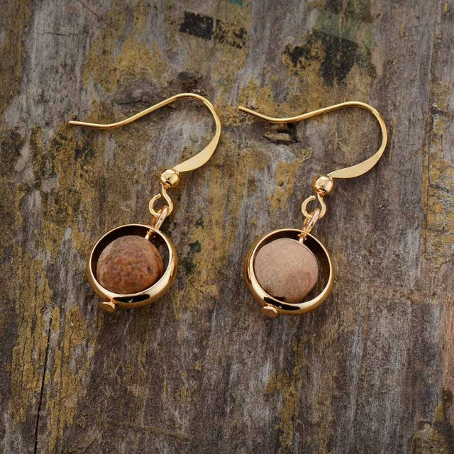 Boho Earrings, Dangle Earrings, Moon Blue Turquoise, Jasper, Lava