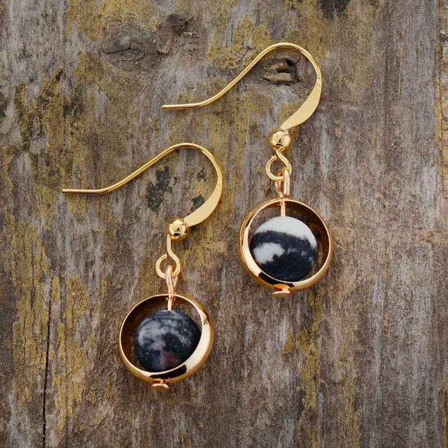 Boho Earrings, Dangle Earrings, Moon Blue Turquoise, Jasper, Lava