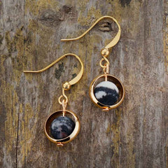 Boho Earrings, Dangle Earrings, Moon Blue Turquoise, Jasper, Lava