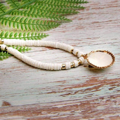 Boho Necklace, Natural Shell Cowrie in White