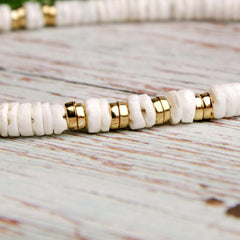 Boho Necklace, Natural Shell Cowrie in White