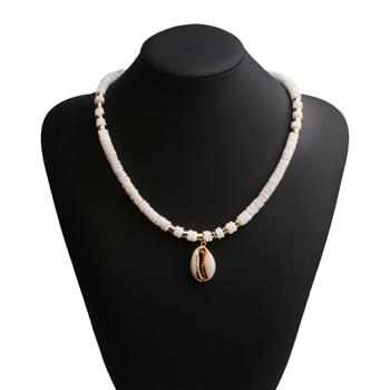 Boho Necklace, Natural Shell Cowrie in White