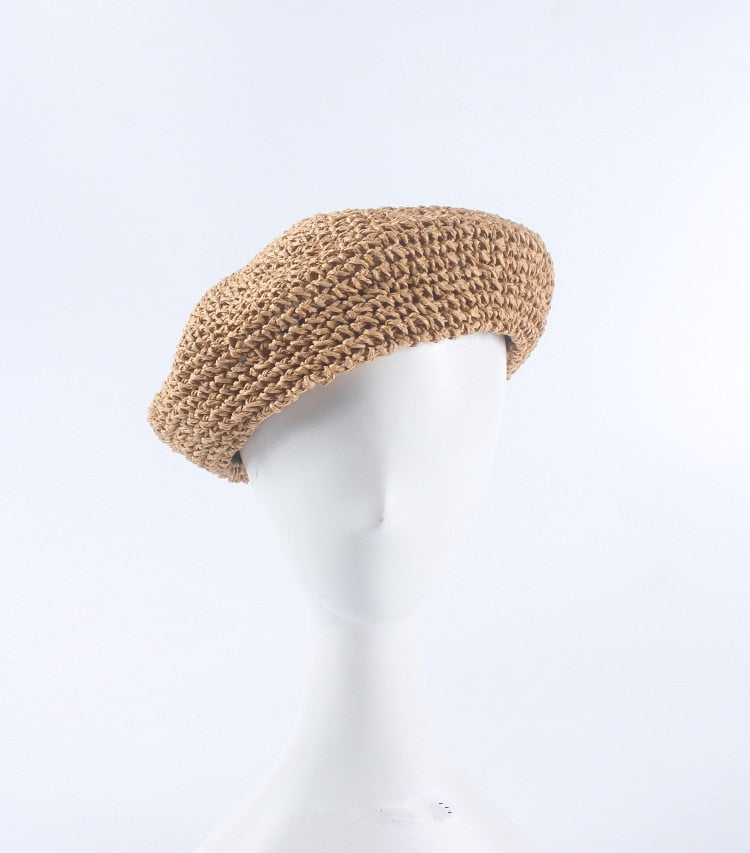 Boho Hat, Straw Beret Hat, Sunshine in Black, Beige and 6 colors